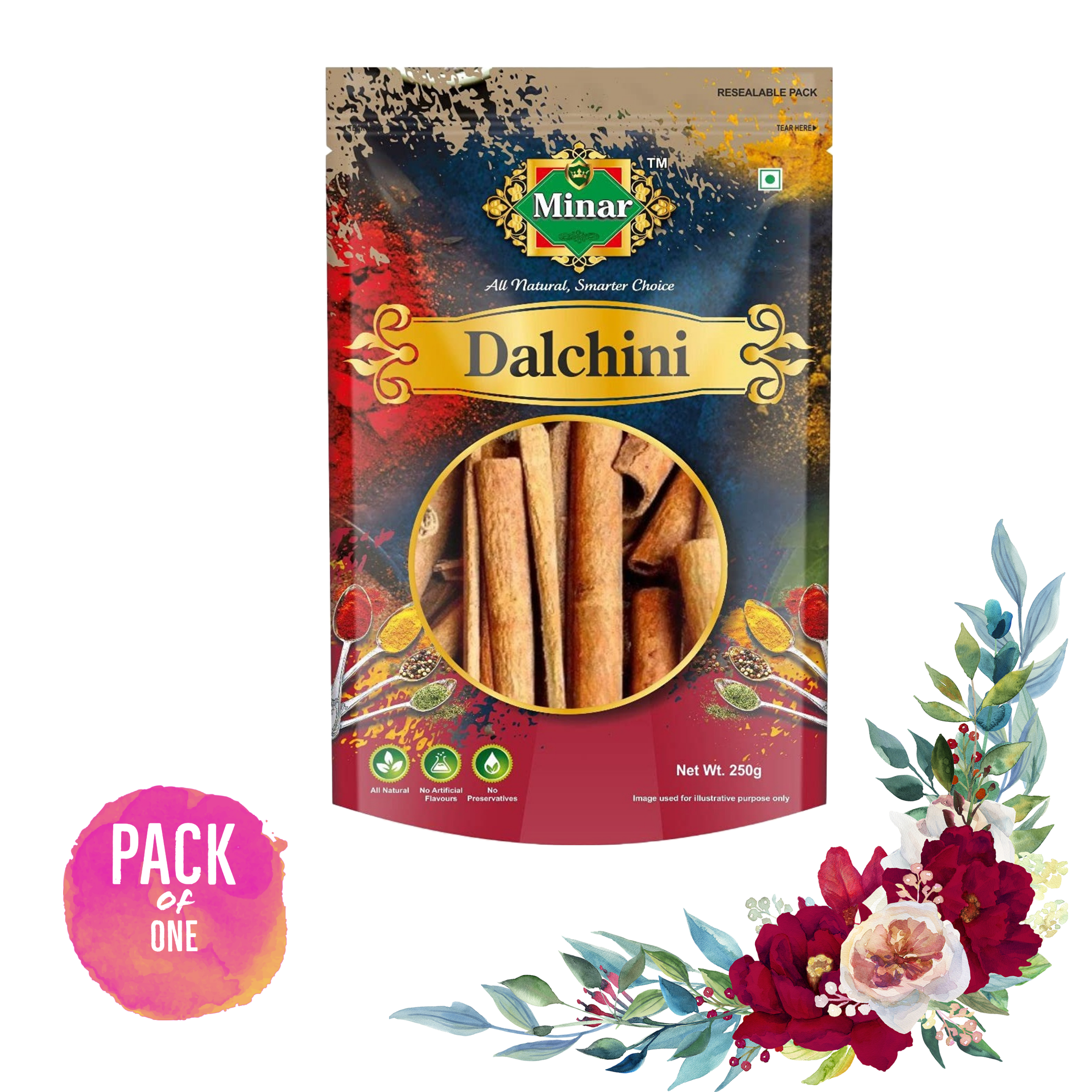 Minar 100% Natural Cinnamon Sticks (Dalchini-Sabut) 250g Pack of 1